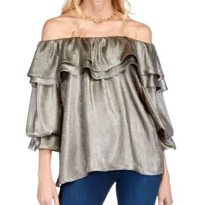 Joy Joy Ruffles Shoulder Top In Metal In Multi