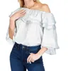 Joy Joy Ruffles Shoulder Top In Metallic In White