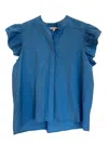 Joy Joy Ruffles Sleeveless Blouse In Turquoise In Blue