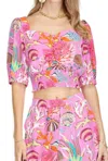 Joy Joy Seashells Cinch Waist Crop Top In Pink In Multi