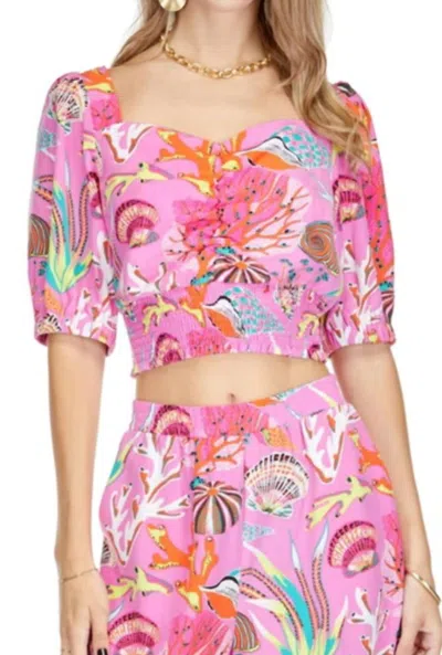 Joy Joy Seashells Cinch Waist Crop Top In Pink In Multi