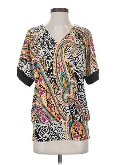 Pre-owned Joy Joy Short Sleeve Blouse In Black