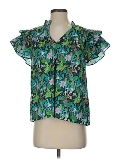 Pre-owned Joy Joy Short Sleeve Blouse In Green