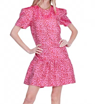 Joy Joy Short Sleeve Flounce Mini Dress In Berry Leopard In Pink