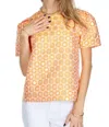 Joy Joy Short Sleeve Printed Blouse In Orange Daisy In Multi
