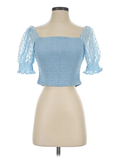 Pre-owned Joy Joy Short Sleeve Top Blue Sweetheart Neckline Tops