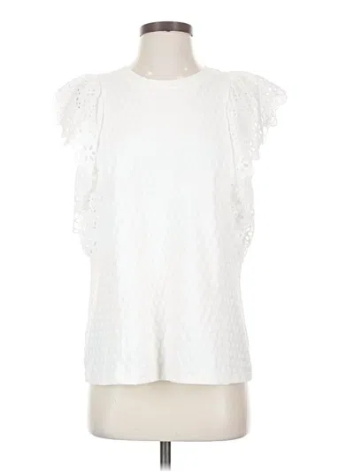 Pre-owned Joy Joy Short Sleeve Top White Ruffles Neckline Tops