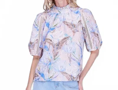Joy Joy Short-sleeved Eyelet Blouse In Azure Blue