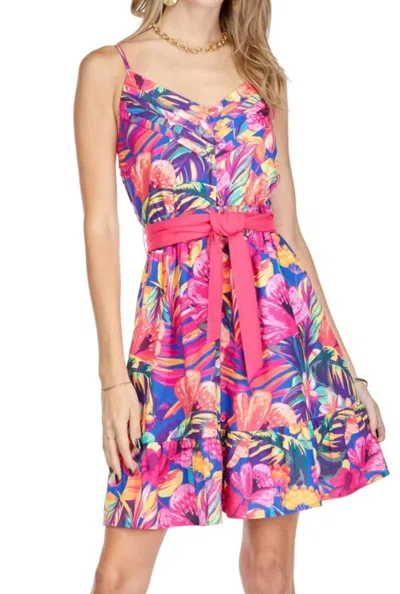 Joy Joy Spagetti Strape Flounce Hem Dress In Hawaiian Bliss In Multi