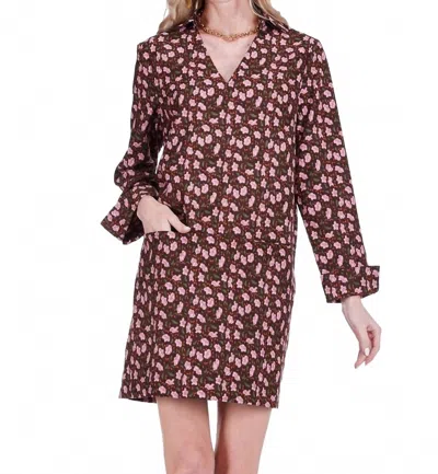 Joy Joy Split Neck Collar Dress In Pink Petals In Multi