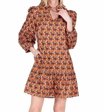 Joy Joy Split Neck Corduroy Dress In Stampede In Multi