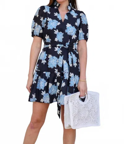 Joy Joy Split Neck Flounce Dress In Midnight Floral In Black