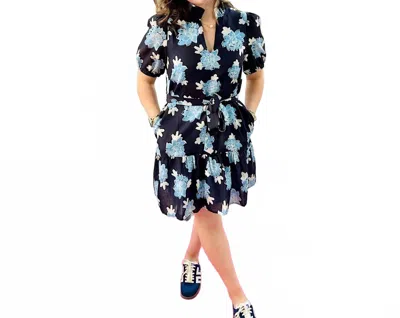 Joy Joy Split Neck Flounce Dress In Midnight Floral In Multi