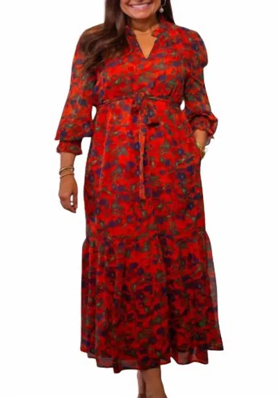 Joy Joy Split Neck Maxi Dress In Marigolds In Multi