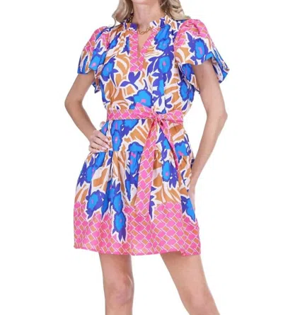 Joy Joy Stitch Trim Flutter Sleeve Mini Dress In Savannah Bloom In Multi
