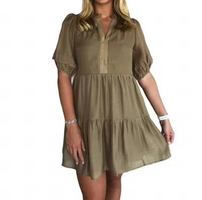 Joy Joy Stitched Sleeve Dress In Camel In Brown
