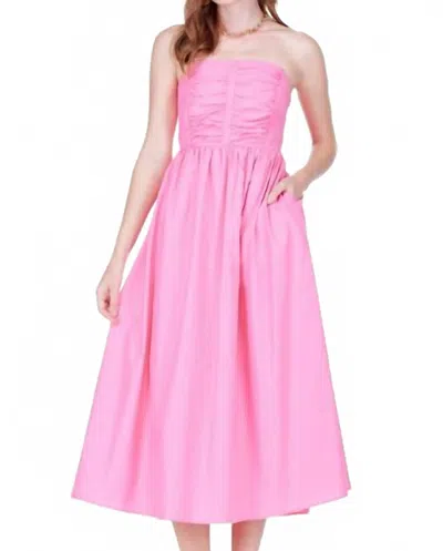 Joy Joy Strapless Cotton Midi Dress In Pink