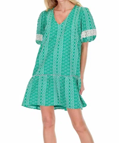 Joy Joy Stripe Eyelet Dress In Green In Blue