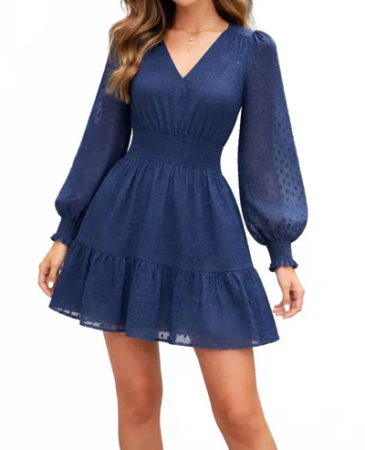 Joy Joy Textured Dot Dress In Navy In Blue