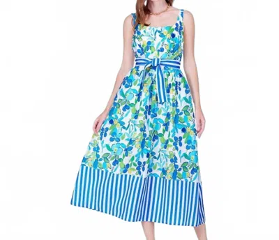 Joy Joy The Bow Beauty Stripe Midi Dress In Botanical Blue