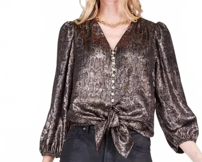 Joy Joy The Serpentina Metallic Python Print Top In Grey In Multi