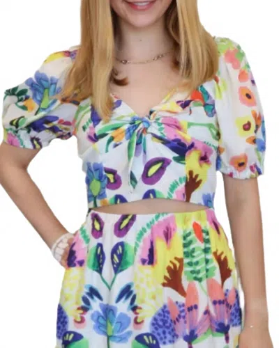 Joy Joy Tie Bustier Crop Top In Island Art In Multi