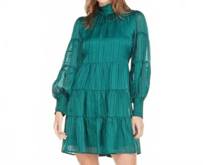 Joy Joy Tie Neck Tiered Dress In Green