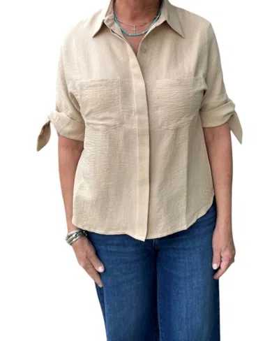 Joy Joy Tie Sleeve Button Shirt In Almond In Neutral