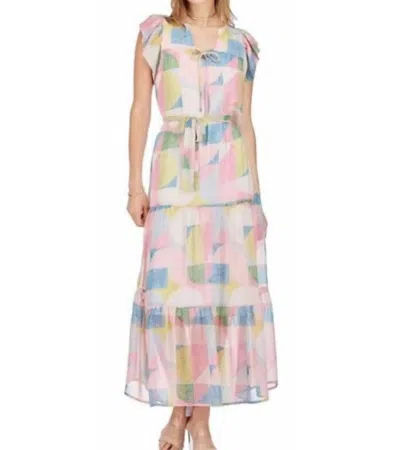 Joy Joy Tier Maxi Dress In Pastel Abstract In Pink