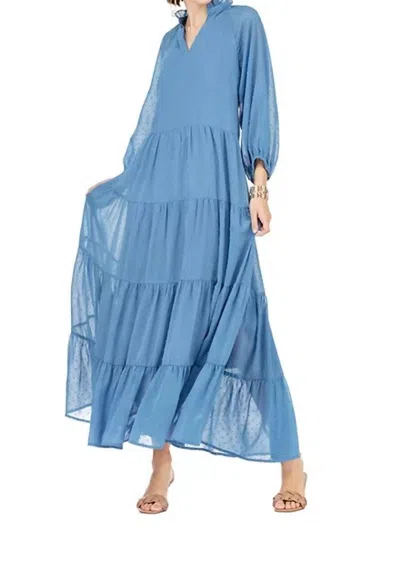 Joy Joy Tiered V-neck Dress In Dark Blue