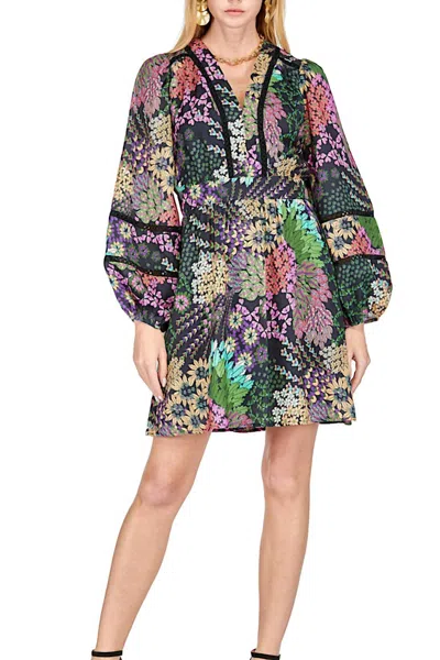 Joy Joy Trim Cinched Waist Dress In Inverted Foilage In Multi