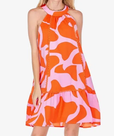 Joy Joy Trim Tie Neck Halter Dress In Rose In Multi