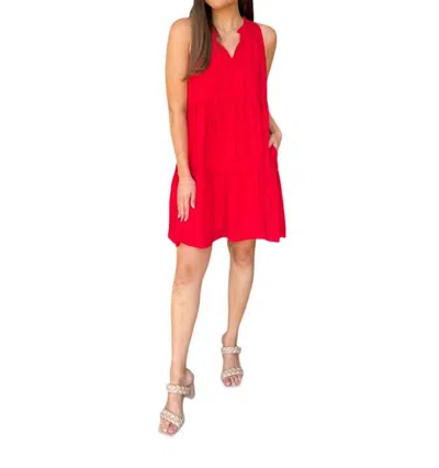 Joy Joy Trim Tier Halter Mini Dress In Red