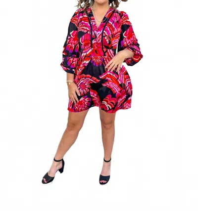 Joy Joy Trimmed Cinched Dress In Pink Multi