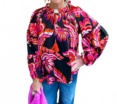 Joy Joy Trimmed Peasant Top In Feather Art In Multi