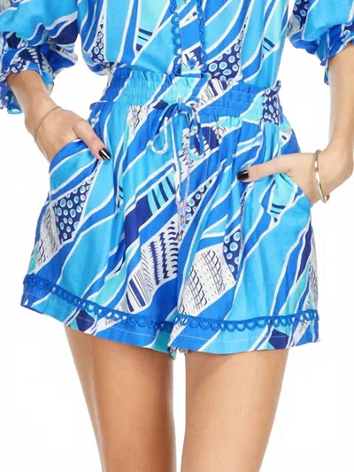 Joy Joy Trimmed Pull On Short In Blue Wave Geo