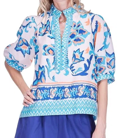 Joy Joy Trimmed Top In Aegean Flora In Multi