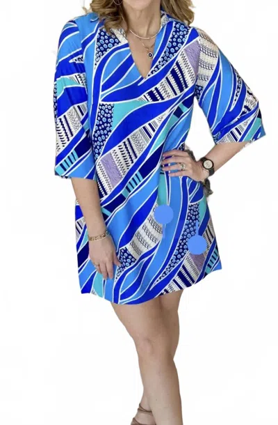 Joy Joy Tunic Dress In Blue Wave Geo In Animal Print