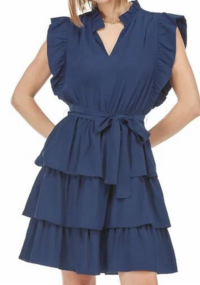 Joy Joy Vivian Ruffle Dress In Navy In Blue