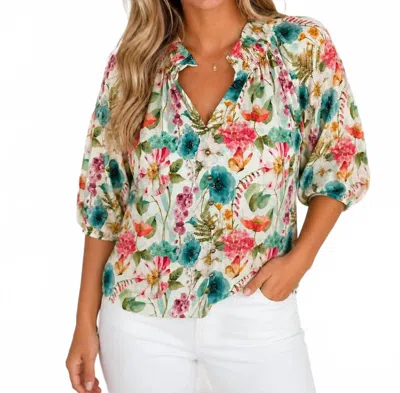Joy Joy Wildflower Peasant Top In Pink Multi