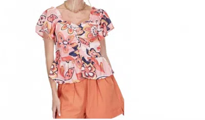 Joy Joy Women's Blossom Short Sleeve Ruffle Top In Peach Blossom In Multi