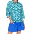 Joy Joy Women's Contrast Print Blouse In Emerald In Blue