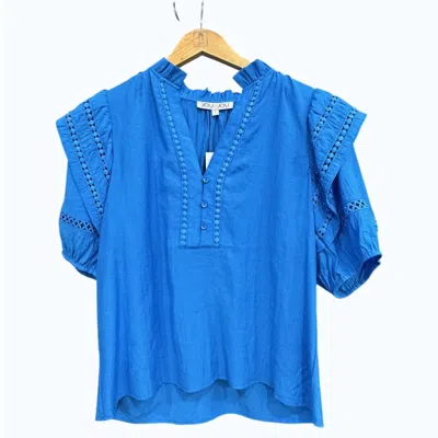 Joy Joy Women's Lace Trim Ruffles Top In Blue