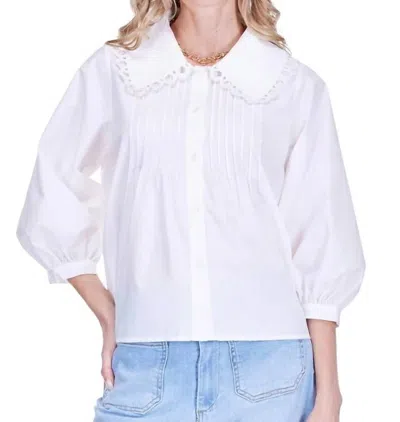 Joy Joy Women's Pin Tuck Collar Blouse In White In Multi