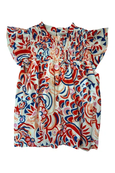 Joy Joy Women's Smocked Shoulder Top In Multi