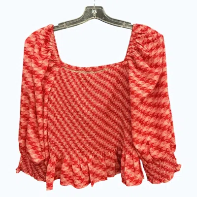Joy Joy Women's Smocked Top In Red In Animal Print