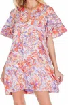 Joy Joy Women's Trim Flare Sleeve Dress In Calypso In Multi