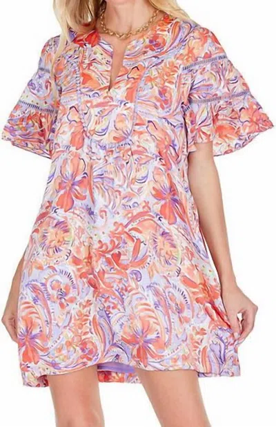Joy Joy Women's Trim Flare Sleeve Dress In Calypso In Multi