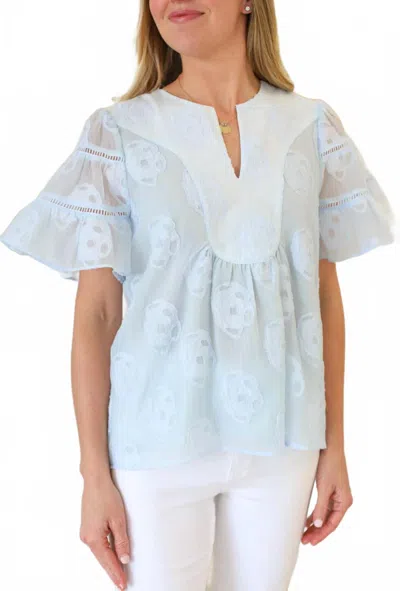 Joy Joy Women's Trim Flare Sleeve Top In Blue