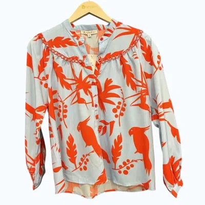 Joy Joy Women's Trimmed Blouse In Red Toucan In Multi
